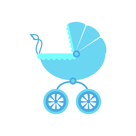 Illustration of a blue baby stroller on a white isolated background.のイラスト素材