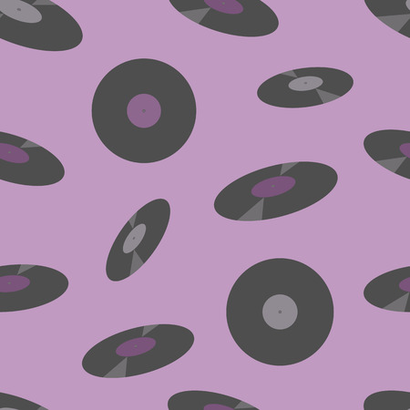 Seamless pattern with vinyl record plates on a lilac background. For decorating textiles, packaging.のイラスト素材