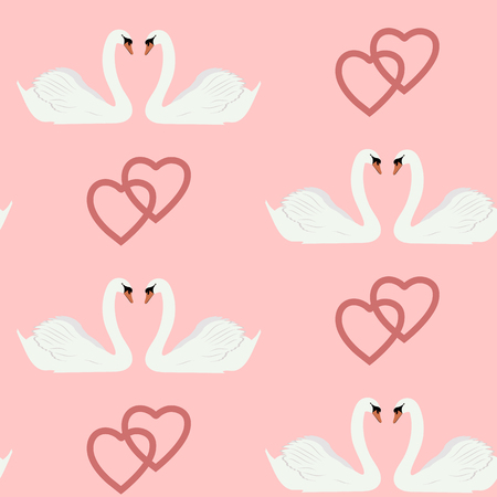 Seamless beautiful pattern with swans on a pink background. For decorating textiles, packaging. Vector illustration.のイラスト素材