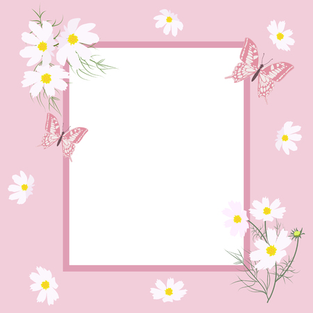 Vector illustration of a greeting card with flowers and butterflies, with a frame and place for your text.のイラスト素材