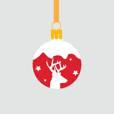 Vector illustration of new year red ball with deer on white isolated background. Template for decorate postcard, poster, web design.のイラスト素材