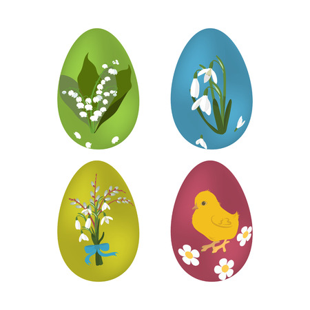 Set of beautiful Easter eggs on white isolated background. Template for postcard, poster, web design.のイラスト素材