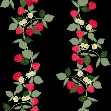 Vector red raspberry seamless pattern. Background design for tea, ice cream, natural cosmetics, candy and bakery, health care products.のイラスト素材