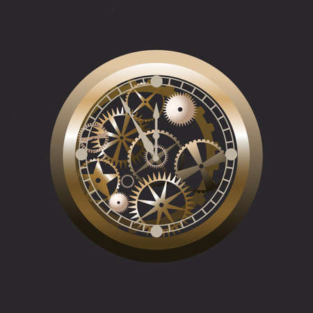 Mechanical watch with gears on an isolated black background. vector illustration.