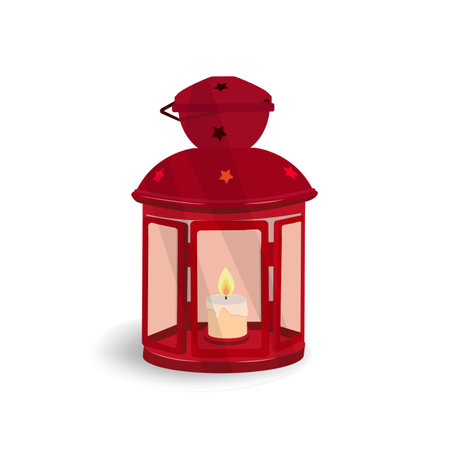 Christmas red lantern on white isolated background. To decorate a postcard, poster, emblem, design.のイラスト素材