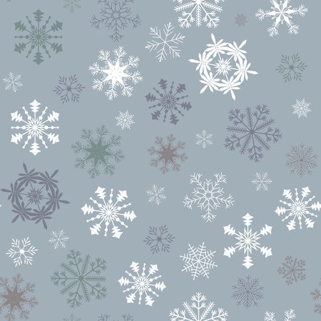 Seamless vector illustration. Snowflakes on a gray background. For decorating textiles, packaging, postcards.のイラスト素材