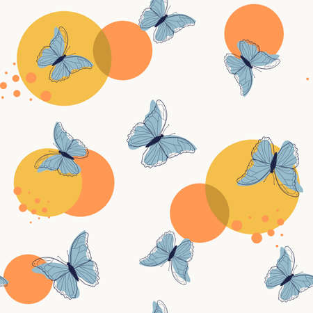 Seamless pattern with butterflies on a white background. Contemporary composition for print. hand drawn vector illustration.のイラスト素材