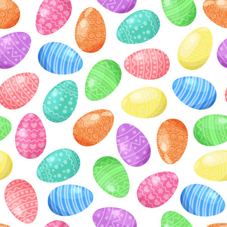 Seamless pattern with an Easter eggs, flat design, on white background, vector illustration.のイラスト素材
