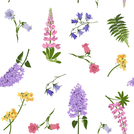 Meadow flowers on a white seamless background.のイラスト素材