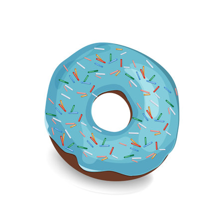 Donut isolated on a white background. Cute, colorful and glossy donuts with blue glaze and multicolored powder. Simple modern design. Realistic vector illustration.のイラスト素材