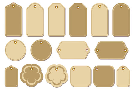 Set of empty beige, gift tags on an isolated background. Vector illustration.のイラスト素材