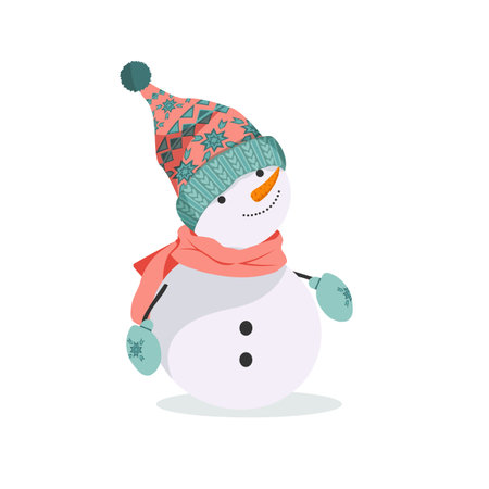 Snowman with hat and scarf isolated background. Vector illustrationのイラスト素材