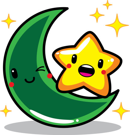 Cute Crescent Moon and Star Character Illustrationのイラスト素材