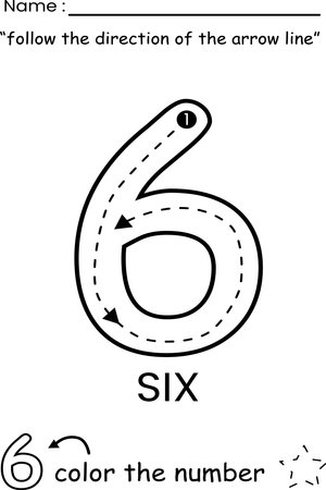 Worksheet for learning numbers. Number six. Vector Illustration.のイラスト素材