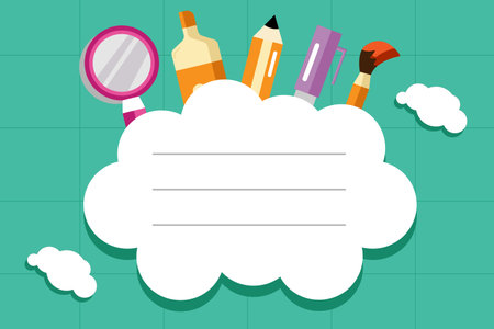 Welcome back to school clipart poster set design. Back to school greeting text clip art in papar colorful grid space background with educational drawing flat elementsのイラスト素材