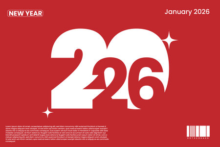 Stylish and vibrant red concept for celebrating New Year 2026. Its minimal and elegant design is perfect for digital banners, posters, or promotional visuals.のイラスト素材