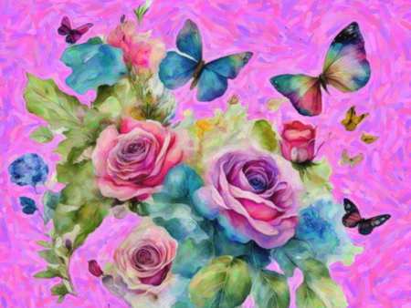 Colorful heaven roses is a Watercolor Painting on paper, Original Hand-Drawing.の写真素材