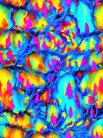 abstract pattern in bright blue, orange and yellow colors. Watercolor painting