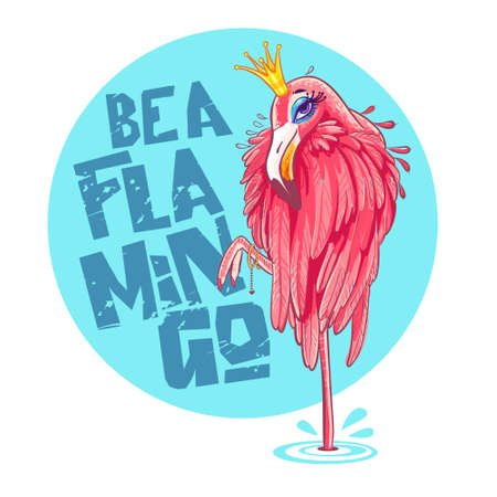 Beautiful pink flamingo. Vector Doodle graphics. Illustration for fashion design.のイラスト素材