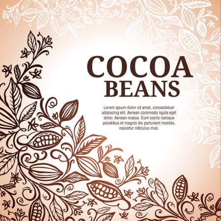 Cacao beans plant, Vector exotic cacao plantsのイラスト素材