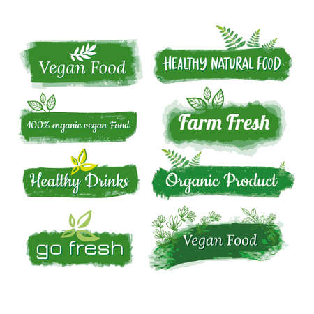 Bio, Ecology, Organic icons, labels, tags. Hand drawn bio healthy food badges, set healthy food signs, organic and elements set. for restaurants,farm market and organic products packagingのイラスト素材