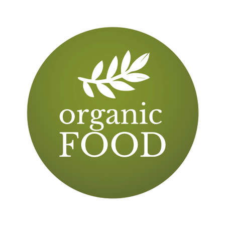 design template in trendy linear style - eat healthy - vegetarian or food badge or emblem for food wrappingのイラスト素材