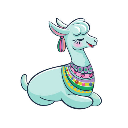 Llama cartoon alpaca. Llama animal vector isolated illustration. Design for card, sticker, fabric textile, t-shirt. Children, child of modern trendy styleのイラスト素材