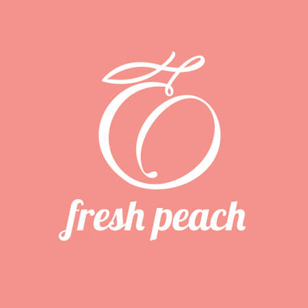 Peach continuous line drawing, minimalistic linear illustration. Vector made of a lineのイラスト素材