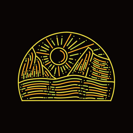 Premium Monoline Colorful Mountain Vector Graphic Design illustration Vintage style Emblem Symbol and Iconのイラスト素材