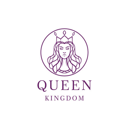 Monoline Queen Kingdom Logo Vector, beautiful Girl Symbol and icon, creative Design Company For fashion and boutiqueのイラスト素材