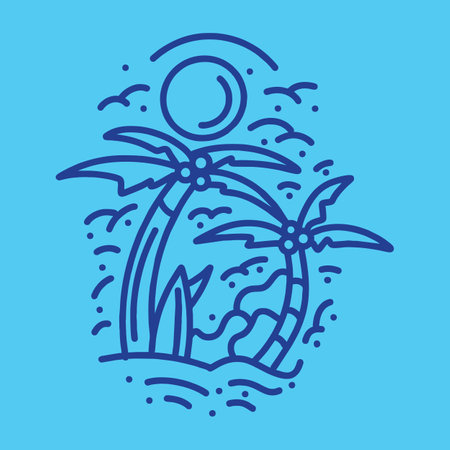 Premium Monoline sea ââwave Vector illustration, sunrise ocean badge, creative emblem for T-shirt Designのイラスト素材
