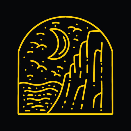Desert illustration Monoline Vector, mountain vintage badge, creative emblem Design For T-shirt Designのイラスト素材