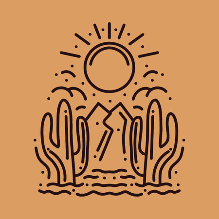 Premium Monoline desert illustration Vector, adventure badge, creative emblem Design For T-shirt Designのイラスト素材