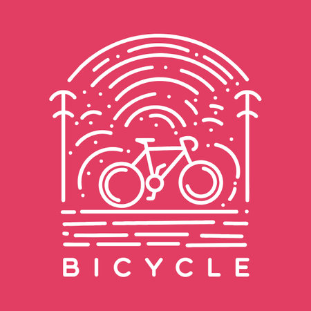 bicycle illustration Monoline Vector, bicycle day vintage badge, creative emblem Design For T-shirt Designのイラスト素材