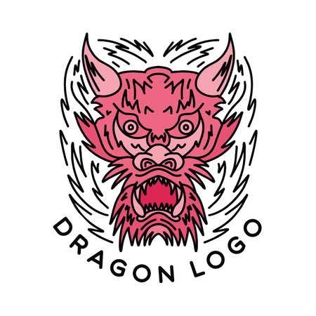 dragon illustration Monoline Vector Logo, mascot vintage badge, creative emblem Design For Businessのイラスト素材