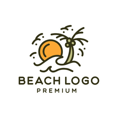 Premium Monoline Beach Logo Design Emblem Vector illustration Summer Ocean badge symbol iconのイラスト素材