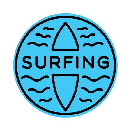 Surfing Monoline Logo Surf Wave Ocean Vintage Emblem Vector Design badge illustration Symbol Iconのイラスト素材