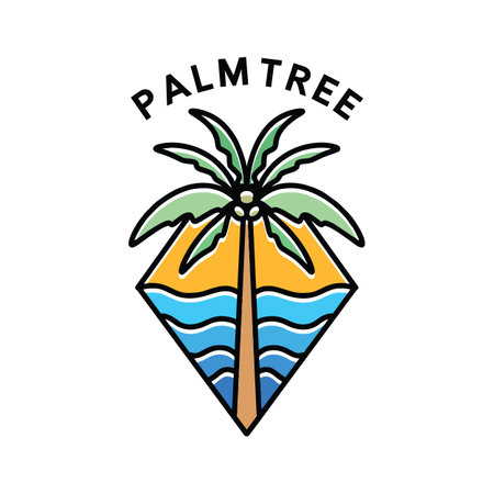 Tropical Tree Palm Summer Beach Logo Vector Vintage Emblem Vector Design badge illustration Symbol Iconのイラスト素材