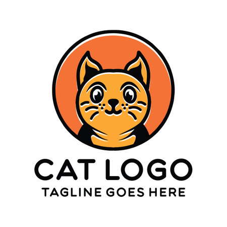 Cute Cat Pet Animal Monoline Logo Vector Vintage Emblem Design badge illustration Symbol Iconのイラスト素材