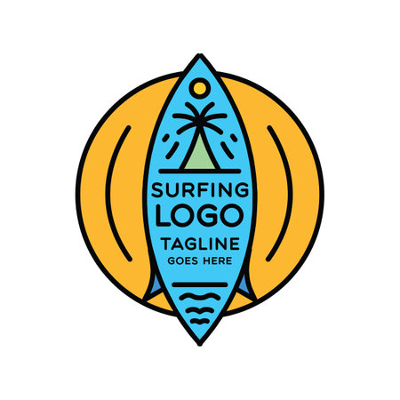 Surfing Monoline Logo Surf Wave Ocean Vintage Emblem Vector Design badge illustration Symbol Iconのイラスト素材