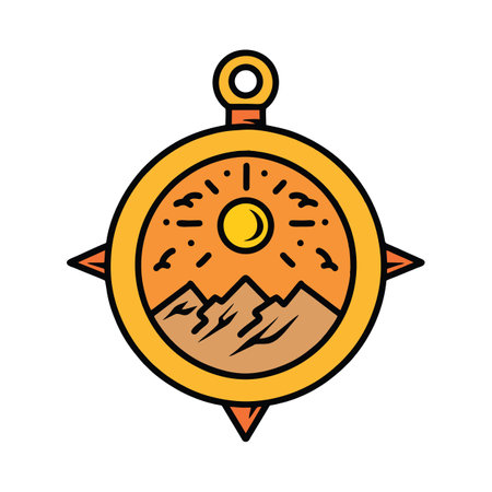 Compass travel Mountain Monoline Logo Vector Vintage illustration Emblem Design badge illustration Symbol Iconのイラスト素材