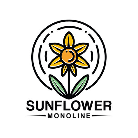 Sunflower Monoline Logo Vector Vintage illustration Emblem Design badge illustration Symbol Iconのイラスト素材