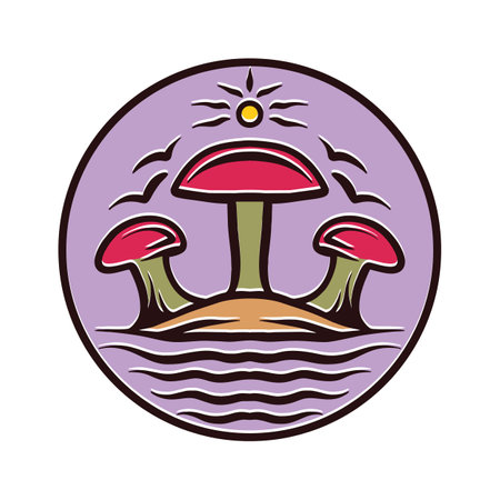 Mushroom Monoline Logo Vector Vintage illustration Emblem Design badge illustration Symbol Iconのイラスト素材