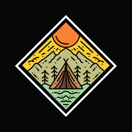 Camp Mountain Logo Vector Graphic Design illustration Retro Vintage Badge Emblem Symbol and Icon