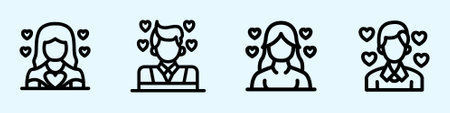 Male and Female Couples Valentine Day Monoline Icon Set Symbol Design illustration vector Emblemのイラスト素材