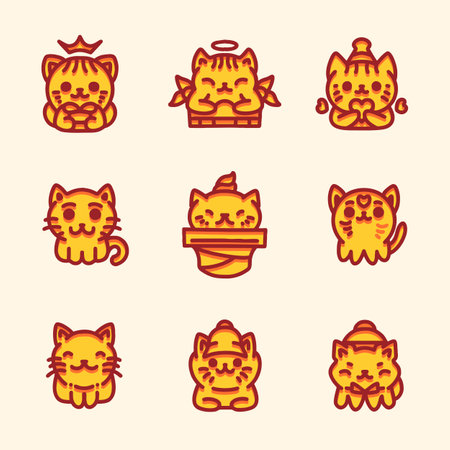 Cute Cat Cartoon Icon Set illustration Vector Design Emblemのイラスト素材