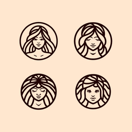 Monoline Beauty Hair Girl Vector Logo Design illustrationのイラスト素材