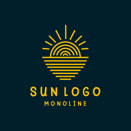Sun Line Logo Vector, Sunrise Icon Symbol, Sunlight Creative Vintage Graphic Designのイラスト素材