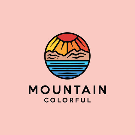 Mountain Logo Colorful Vector, Monoline High Peak Icon Symbol, Vacation Creative Vintage Graphic Designのイラスト素材