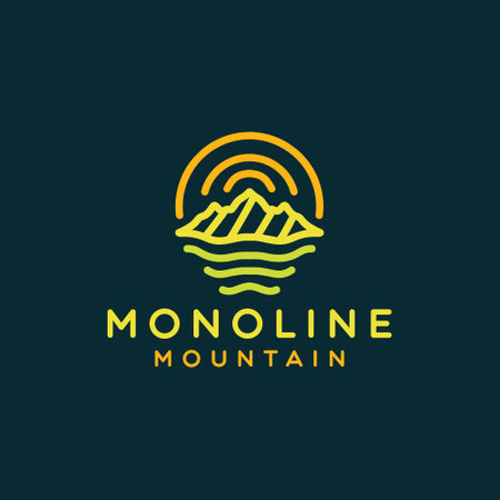 Mountain Logo Monoline Vector, High Peak Monoline Icon Symbol, Adventure Creative Vintage Graphic Designのイラスト素材